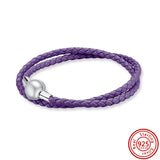 925 Silver Clasp Leather Weave Love Charm Bracelet
