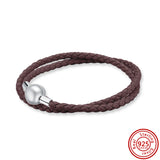 925 Silver Clasp Leather Weave Love Charm Bracelet