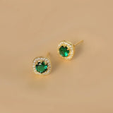 925 Silver Green Square Diamond Stud Earrings Retro Emerald Zircon Clip