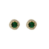 925 Silver Green Square Diamond Stud Earrings Retro Emerald Zircon Clip