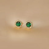 925 Silver Green Square Diamond Stud Earrings Retro Emerald Zircon Clip