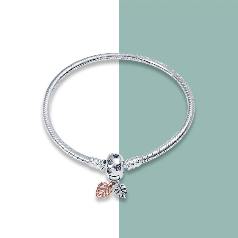 925 Silver Flower Heart Butterfly Charm Bracelet for Women