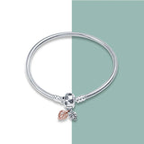 925 Silver Flower Heart Butterfly Charm Bracelet for Women