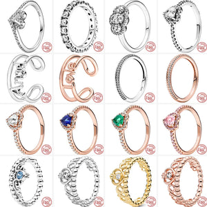 925 Silver Crown Heart Zircon Angel Love Rings For Women