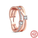 925 Silver Crown Rose Feather Zircon Pav? Ring For Women