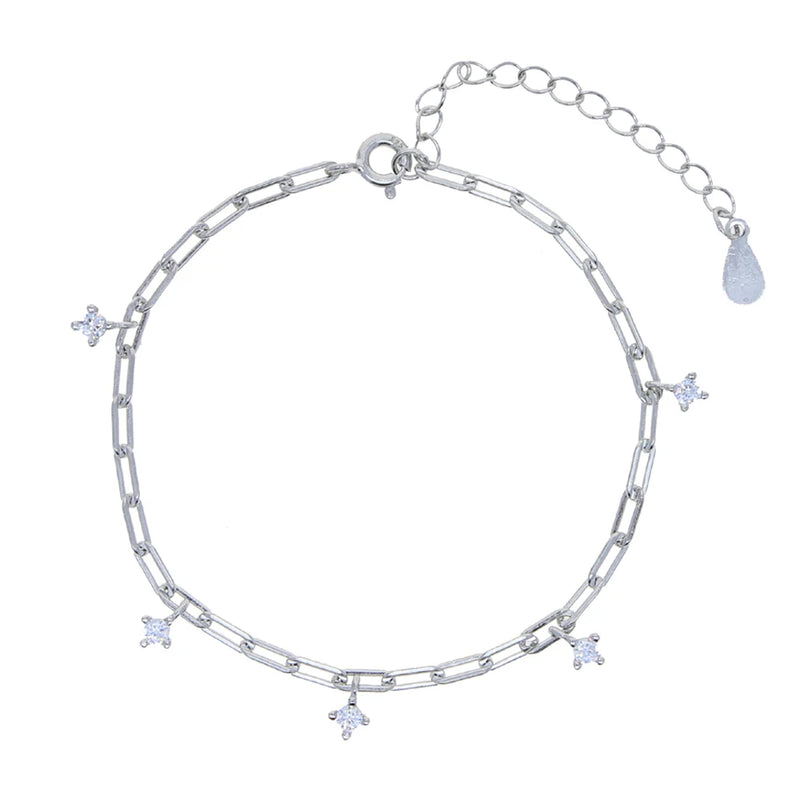 925 Silver Cuban Chain CZ Charm Bracelet Wedding Jewelry