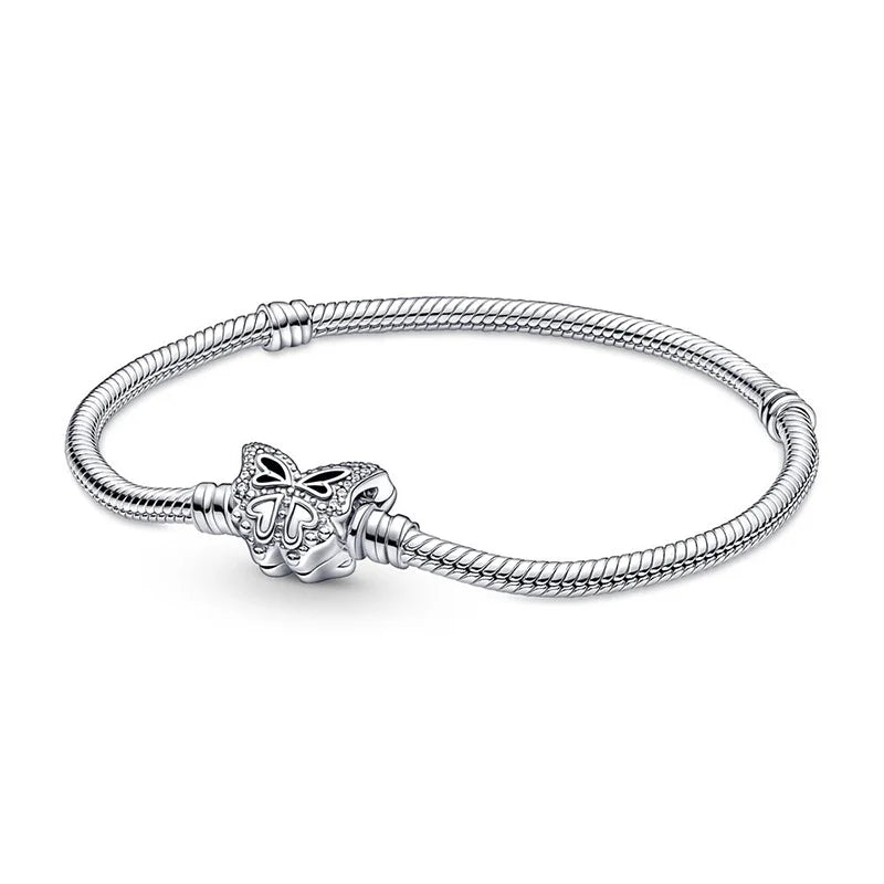 925 Sterling Silver DIY Daisy Butterfly Heart Snake Bracelet Charm