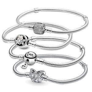 925 Sterling Silver DIY Daisy Butterfly Heart Snake Bracelet Charm