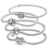 925 Sterling Silver DIY Daisy Butterfly Heart Snake Bracelet Charm