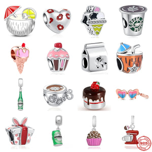 925 Silver Ice Cream Cake Charms Bead Pendant