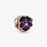 925 Silver Purple Pansy Flower Charm Bead for Bracelet