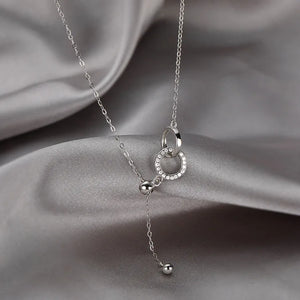 925 Silver Double Ring Round Pendant Necklace for Women
