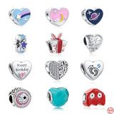 925 Silver Enamel Universe Moon Star Bead Charms Bracelet Jewelry