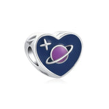 925 Silver Enamel Universe Moon Star Bead Charms Bracelet Jewelry