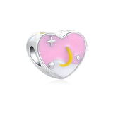 925 Silver Enamel Universe Moon Star Bead Charms Bracelet Jewelry