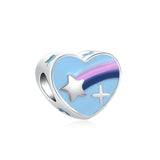 925 Silver Enamel Universe Moon Star Bead Charms Bracelet Jewelry