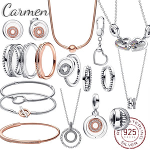 925 Silver Autumn pan beads Chain Bracelet Safety buckle Pendant Earring
