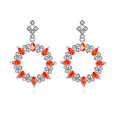 925 Silver Red Water Drop Crystal Geometric Earrings