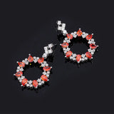 925 Silver Red Water Drop Crystal Geometric Earrings