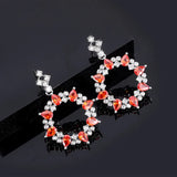925 Silver Red Water Drop Crystal Geometric Earrings