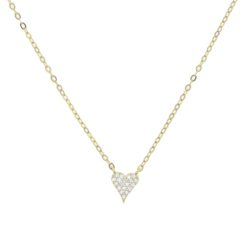 925 Silver Heart Pendant Necklace CZ Paved Hearts Charm Choker