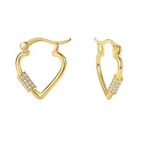 925 Silver CZ Hoop Earrings Heart Shape 18K Plated Female Jewelry