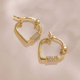 925 Silver CZ Hoop Earrings Heart Shape 18K Plated Female Jewelry