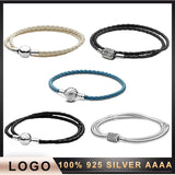 925 Silver Leather Double Wrap Bracelet Charm Boutique For Couples