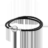 925 Silver Leather Double Wrap Bracelet Charm Boutique For Couples