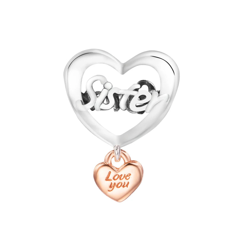 925 Sterling Silver Sister Heart Charms for Bracelets