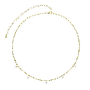 925 Silver Clear Cz Station Pendant Necklace Round Charm Chain
