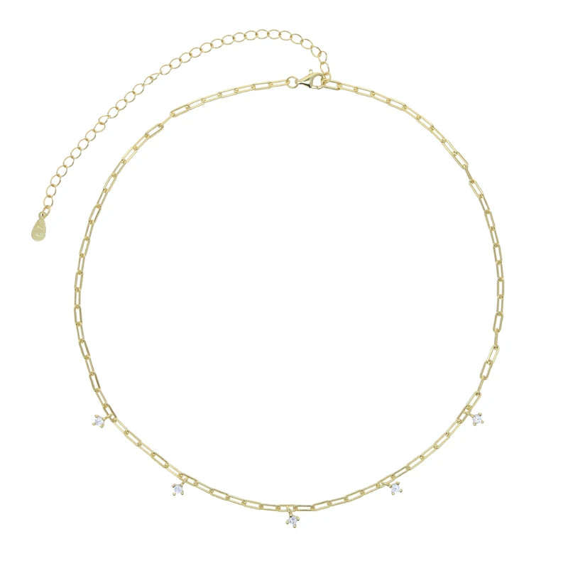 925 Silver Clear Cz Station Pendant Necklace Round Charm Chain