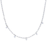 925 Silver Clear Cz Station Pendant Necklace Round Charm Chain