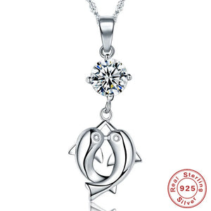 925 Silver Dolphin Pendant Necklace Chain Link for Women
