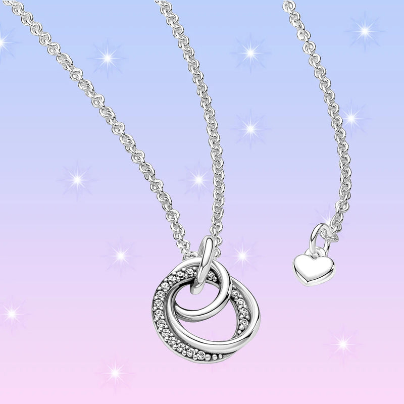 925 Silver Family Always Circle Necklace Charm DIY Gift