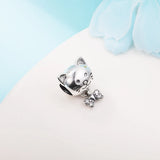 925 Silver Cat & Bow Dangle Charms, Bracelet Beads for Jewelry Making