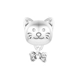925 Silver Cat & Bow Dangle Charms, Bracelet Beads for Jewelry Making