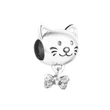 925 Silver Cat & Bow Dangle Charms, Bracelet Beads for Jewelry Making