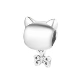 925 Silver Cat & Bow Dangle Charms, Bracelet Beads for Jewelry Making