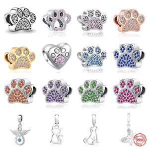 925 Silver Dog Paw Cat Butterfly Pendant for Bracelet