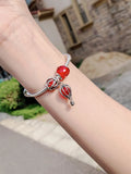 925 Sterling Silver Pink Heart Enamel Stars Charms Red Glass Bracelet DIY