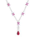 925 Silver Ruby Crystal Pendant Butterfly Necklace for Her