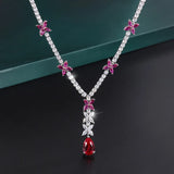 925 Silver Ruby Crystal Pendant Butterfly Necklace for Her