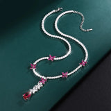 925 Silver Ruby Crystal Pendant Butterfly Necklace for Her