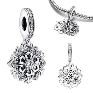 925 Silver Snowflake Charm Bracelet Pendant Beads Jewelry Gift