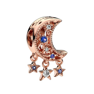925 Silver Star & Crescent Moon Charm Bead for Bracelet Pendant DIY Jewelry