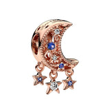 925 Silver Star & Crescent Moon Charm Bead for Bracelet Pendant DIY Jewelry