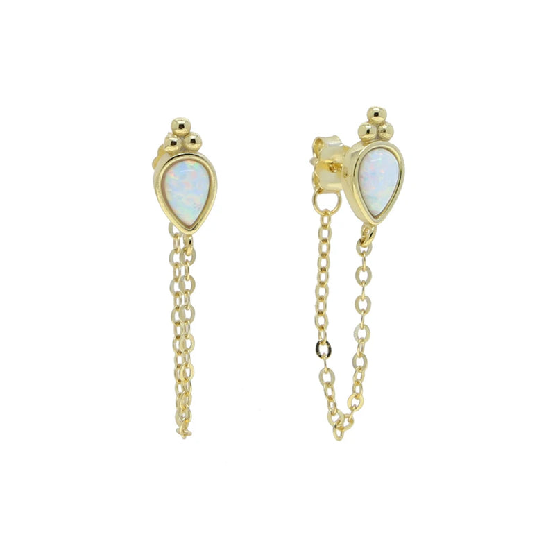 925 Silver Opal Tear Drop Stud Earrings