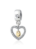 925 Silver Beaded Golden Heart Birthday Candle Charm for Bracelet DIY