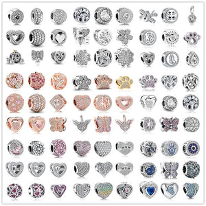 925 Sterling Silver Rose Dog Paws Charms Beads for Bracelet Necklace